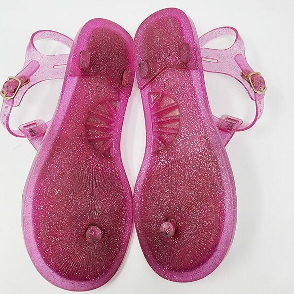 Kate Spade Yari Jelly Sandal Women 7 Pink Rubber Ankle Strap Gold Spade Logo - Picture 8 of 9